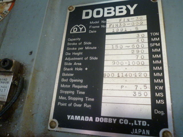 中古高速プレス（0T～30T） FIN-30 YAMADA DOBBY