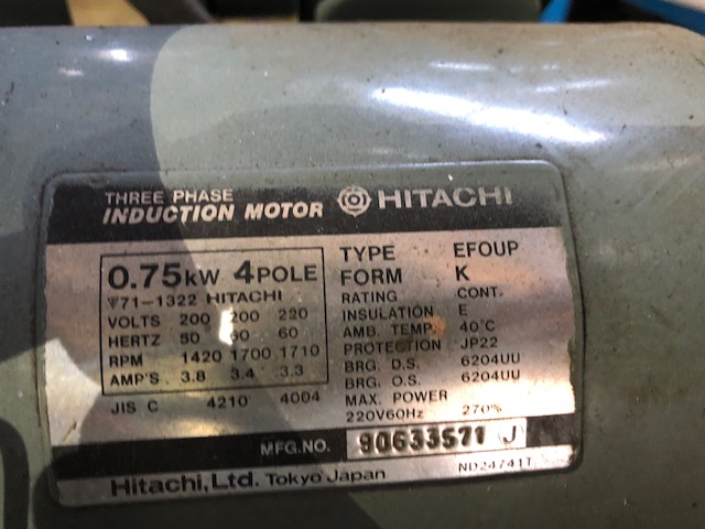 中古コンプレッサー 0.75P-9.5V5 日立